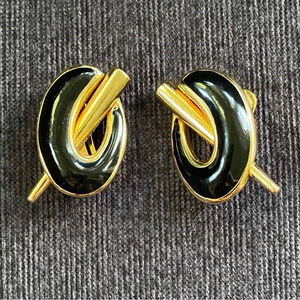 Rare Vintage Andre Courreges Modernist Logo Earrings in Black and Gold